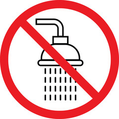 No shower sign . Forbidden shower icon . No shower restriction sign vector