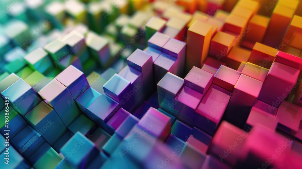 Poster close up of vibrant, multicolored cubes. suitable for design projects