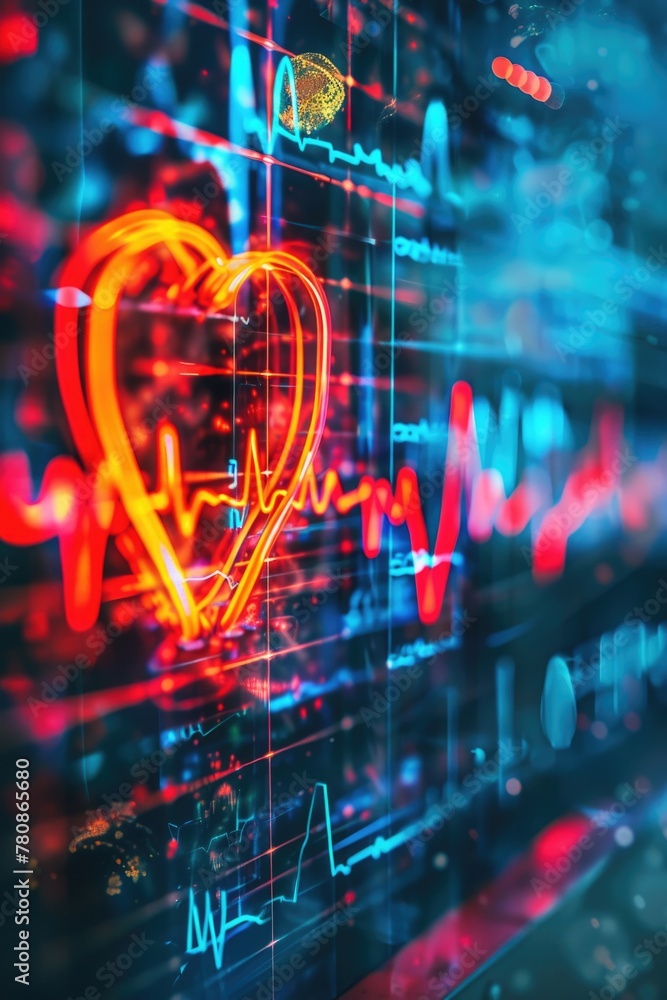 Poster a heart shaped neon sign on a wall. suitable for various design projects
