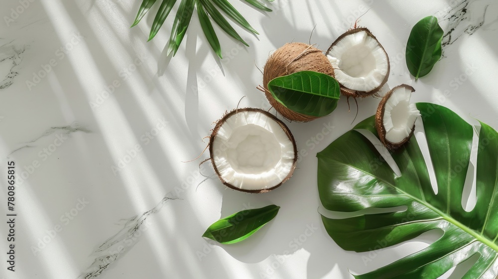 Aufkleber Two coconuts resting on a table, versatile image for various projects