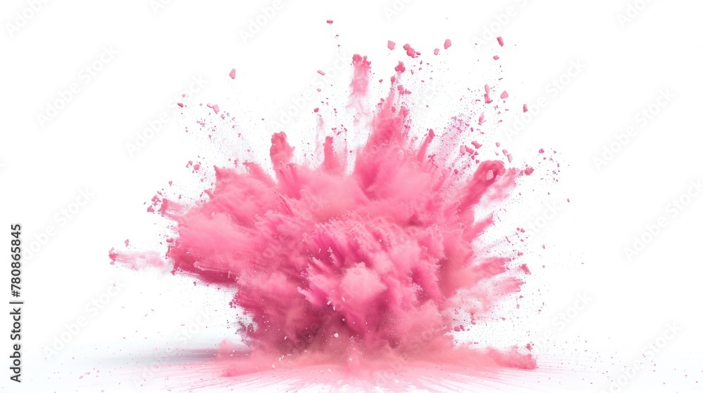 Poster Vibrant pink powder exploding on a clean white background, perfect for adding a pop of color to your design projects