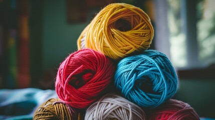 A bundle of colorful yarn - obrazy, fototapety, plakaty