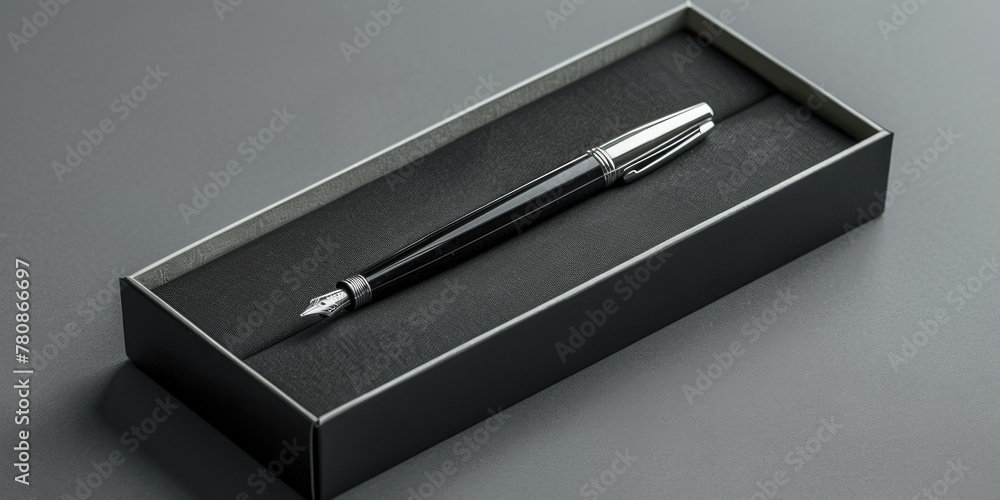 Aufkleber a pen neatly placed inside a box on a table. suitable for office and education concepts