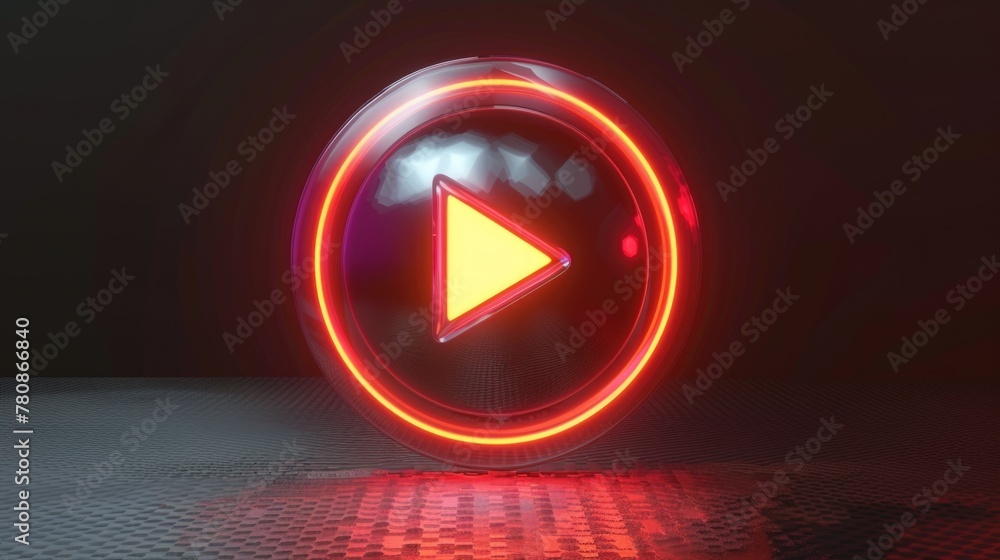 Poster a red play button with a glowing circle around it. perfect for multimedia or entertainment concepts