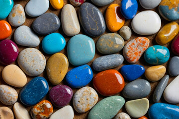Colorful stones background, colored beach stones background. Concept of natural beauty and diversity
