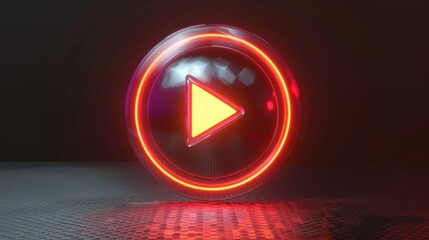 A red play button with a glowing circle around it. Perfect for multimedia or entertainment concepts