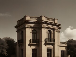 A vintage, sepia-toned photograph of classic architecture for a nostalgic look, generative AI