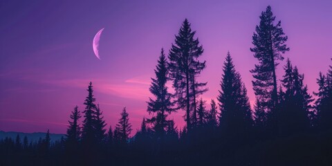 A serene pink sky with a crescent moon in the distance. Suitable for various design projects