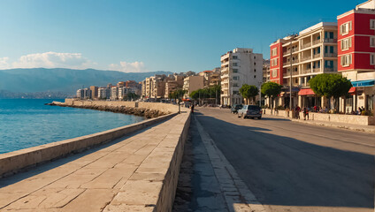 Saranda embankment Albania sunny - obrazy, fototapety, plakaty
