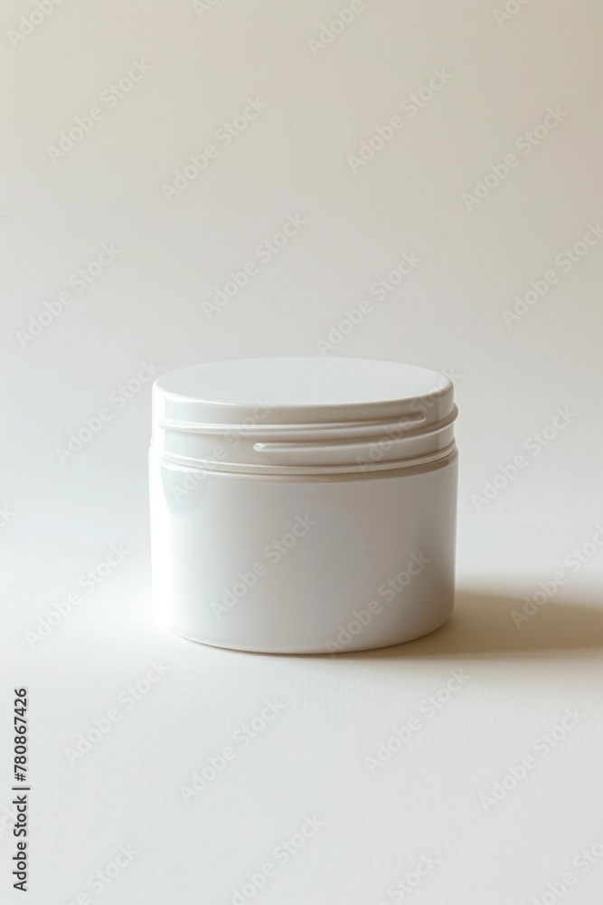 Poster a white container placed on a table. suitable for various household and kitchen concepts
