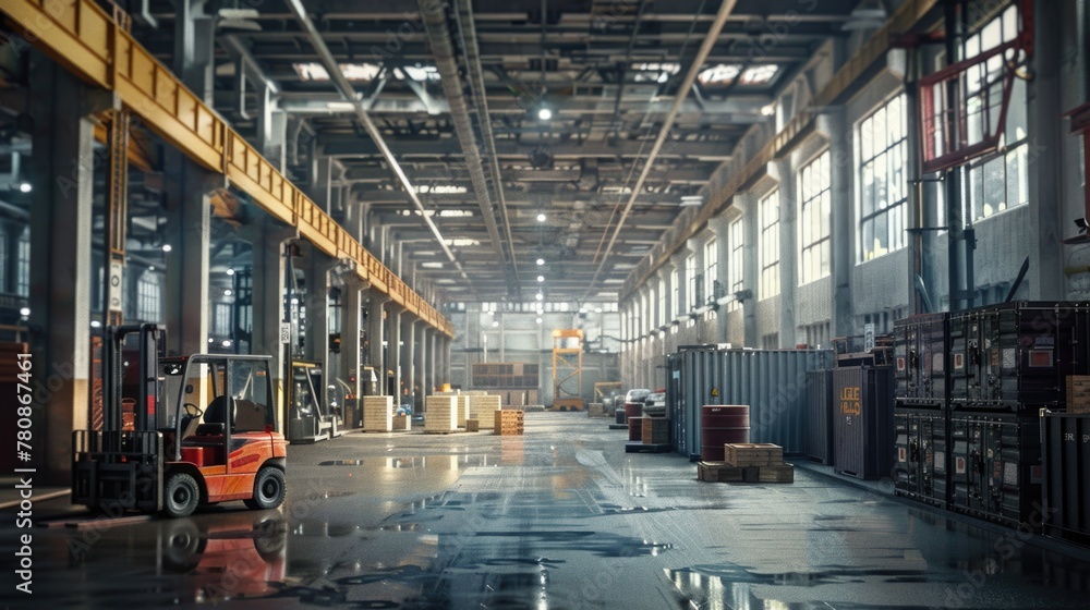 Poster a large warehouse filled with lots of boxes. perfect for industrial and storage concepts