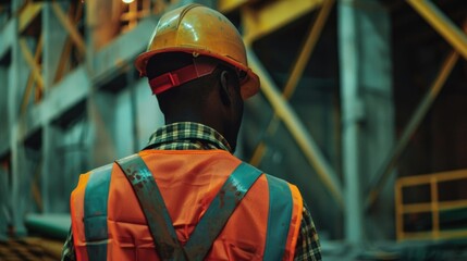 A man wearing a safety vest and a hard hat. Suitable for construction industry concepts