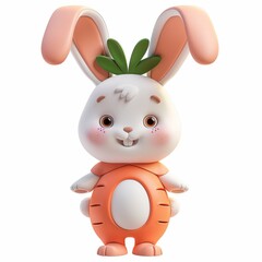 A cute little Easter bunny, dressed as a carrot, a spring joyful hare.