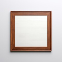 Mahogany wooden frame on a light gray wall, simple mockup for art or photo display