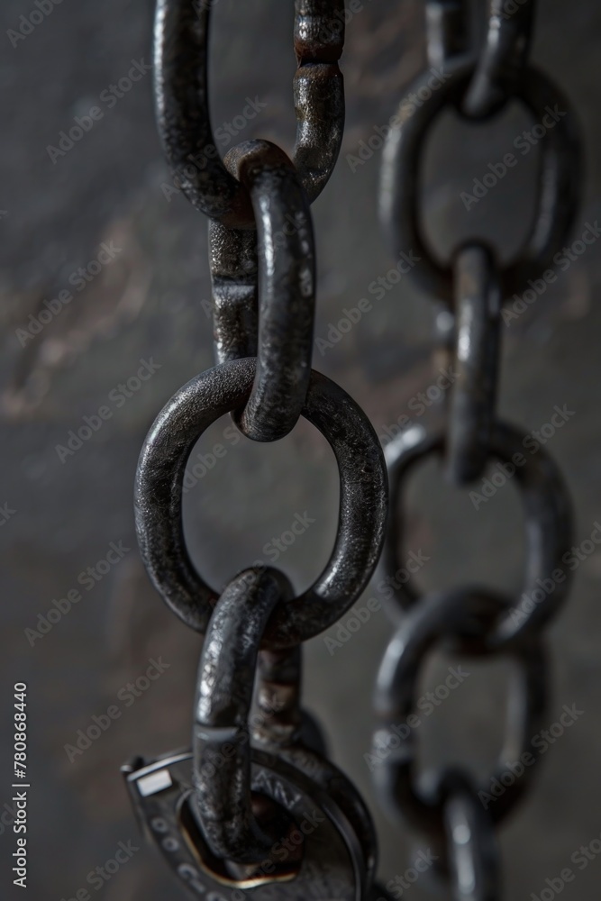 Poster Detailed view of a chain with a lock. Suitable for security concepts