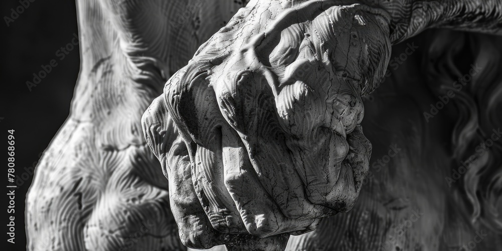 Poster close up of a statue with a hand gesture, suitable for various concepts and designs