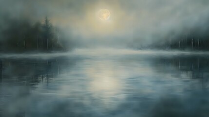 Enchanted Lake under Moonlight./n