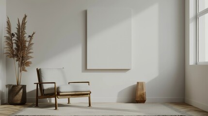 A canvas mockup elegantly set in a minimalist interior, complemented by an armchair