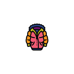 Original vector illustration. The badge of a puffed warm winter jacket with a hood.