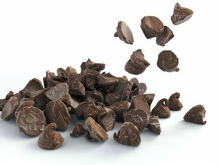Obraz premium A few chocolate chips, White background, generated with AI