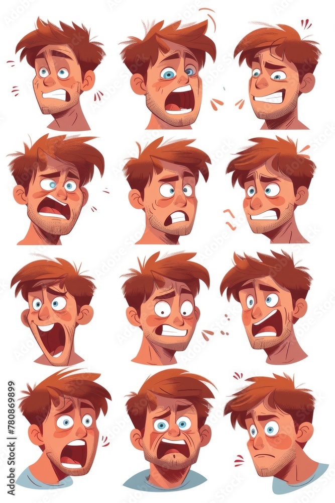 Poster A collection of cartoon faces showing different emotions. Perfect for illustrating a range of feelings and reactions