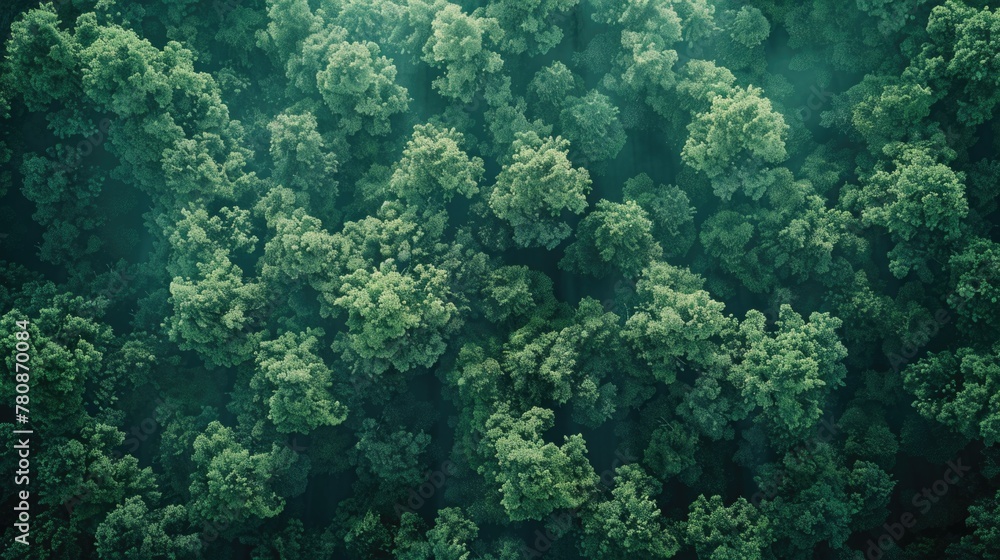 Poster an aerial view of a forest with lots of trees. suitable for nature and environmental themes