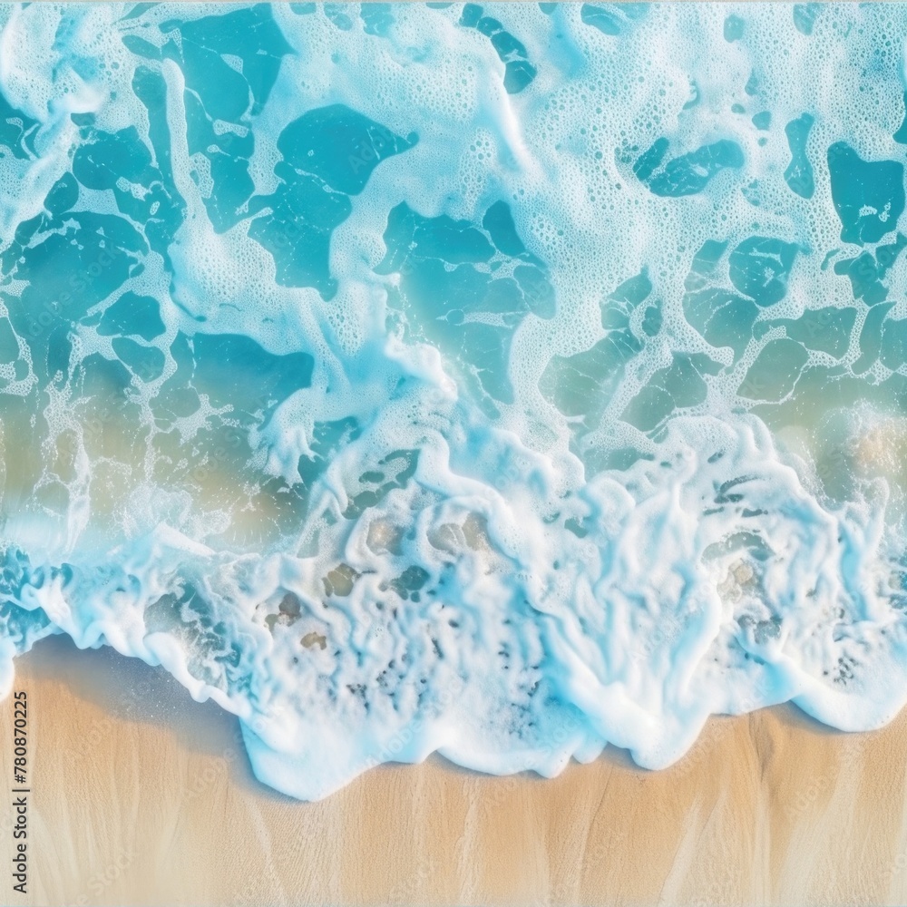 Poster close up view of a wave on a sandy beach. suitable for travel and nature themed projects