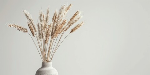 A simple white vase with dried grass. Perfect for home decor projects - obrazy, fototapety, plakaty