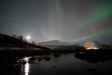 aurora boreal en skibotn, noruega - obrazy, fototapety, plakaty