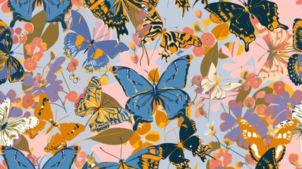 Fototapeta na wymiar An illustration style, butterflies, colourful, healing, calm, floral,, generated with AI
