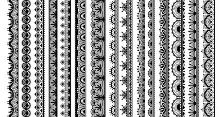 Cartoon Vertical Black Lace Pattern Elements Beautiful Decoration Concept. Vector illustration of Seamless Lace Ribbon Borders