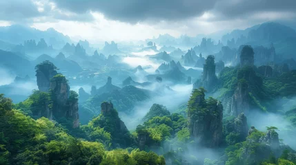 Poster Bizarre peaks and unique rock formations, Wenzhou's Yandang Mountains, a landscape of wonder, dynamic composition, high detail, 4K resolution,from above, generated with AI © sch_ai
