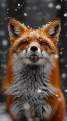 Black and white, high-contrast portrait of a fox in a snowy landscape, the vivid orange of its fur stark against the monochrome winter, generated with AI