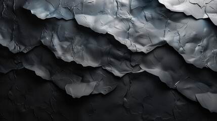 Dark luxury abstract background: raw black metal with uneven edges elegantly reflects light, casting shadows, playing with edges - obrazy, fototapety, plakaty