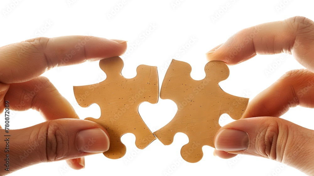 Aufkleber two hands connecting puzzle pieces, symbolizing teamwork and solutions. close-up shot with a clear b