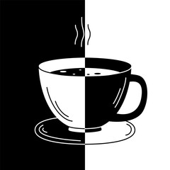 Cup of coffee and steam over it in black and white. For logo and advertising of coffee shop, for design of showcase of coffee house, for flyers. Vector illustration