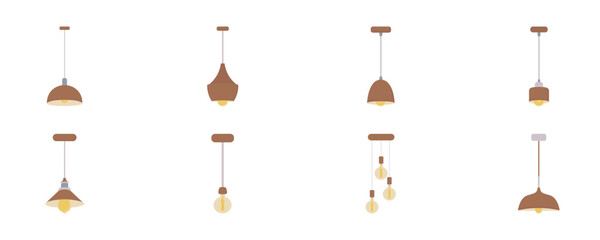 Lamp vector icon. Loft style hanging chandeliers. Simple colored light bulbs. Bright lights logo. A symbol of light. Vector illustration.