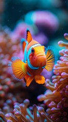 Colorful clown fish in the ocean in corals, generated with AI