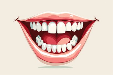 Flat illustration , dental care , happy cartoon smile face with big teeth , smiling , on white background , google , corporate illustration, generated with AI
