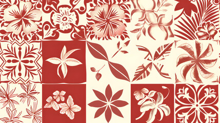 Fototapeta na wymiar .**Minamilistist Hawaiin repeating pattern of hawaiin flowers, Vector graphic, simple design, Flat, single color** 