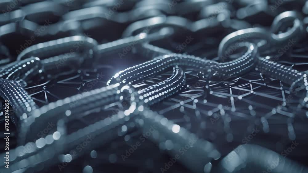 Poster a photo of a computer screen with a metal chain securely fastened to it, an abstract representation 