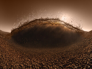 Grinding and Pulverizing Coffee Beans Extreme Close Up Macro Artistic Style