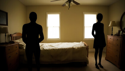 shadow people in bedroom, dar silhouettes