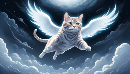 spirit cat in the sky flying to heaven, pet mourning