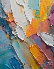 Close-up macro view of vibrant, thick oil paint brushstrokes on canvas