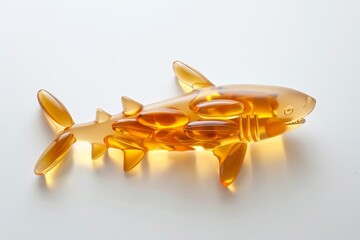 Shark shaped omega 3 capsules on white background