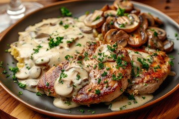 Italian style steak with cream and mushrooms