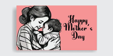 12th may international Mothers day horizontal website banner and facebook cover template with mothers love flower background Illustration design