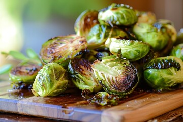 Roasted brussel sprouts with balsamic vinegar classic side dish - obrazy, fototapety, plakaty