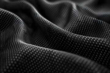 Black Athletic Fabric Texture Closeup: Ideal for Sports Clothing Backgrounds. Concept Sportswear,...